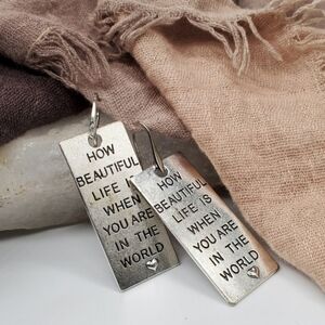 Free People Jewelry Silver Earrings Graphic Quote Heart Boho Hypoalergenic